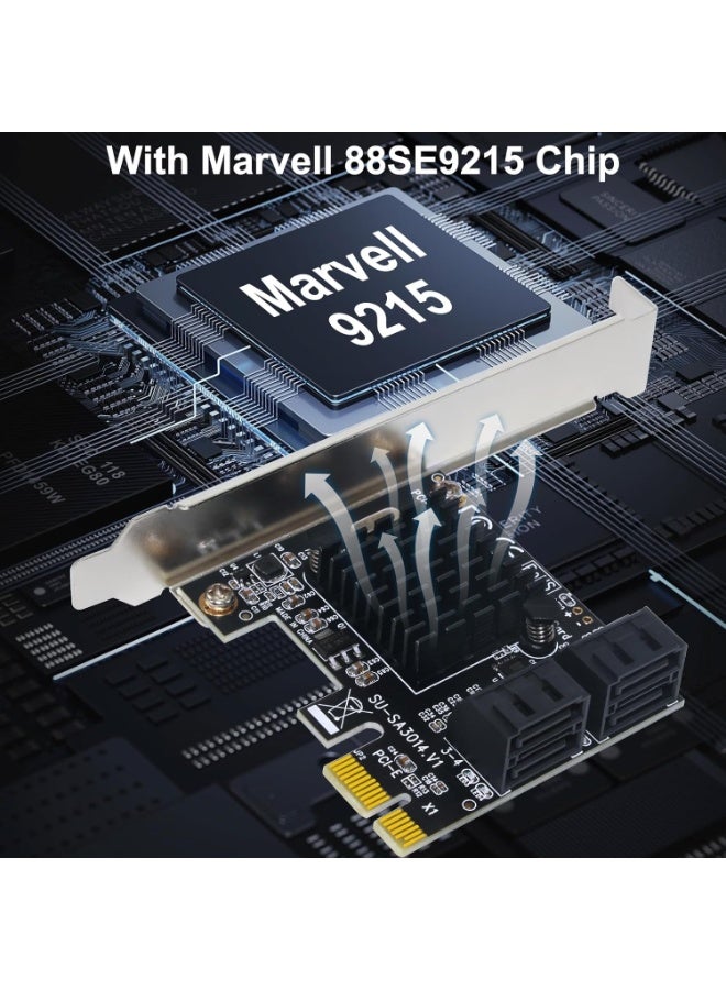 igeekwell SATA Card, 4 Port SATA 3.0 Controller Expansion Card with 4 SATA Cable, 6Gbps PCIe SATA Card with Low Profile Bracket, Non-Raid, Boot as System Disk, Support 4 SATA 3.0 Devices - Image 2